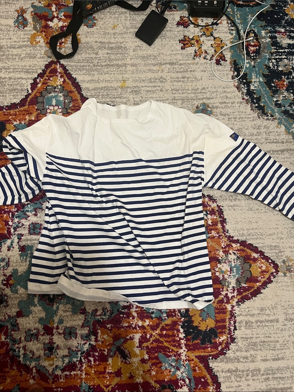 Kapital White & Navy Striped Long Sleeve Tee